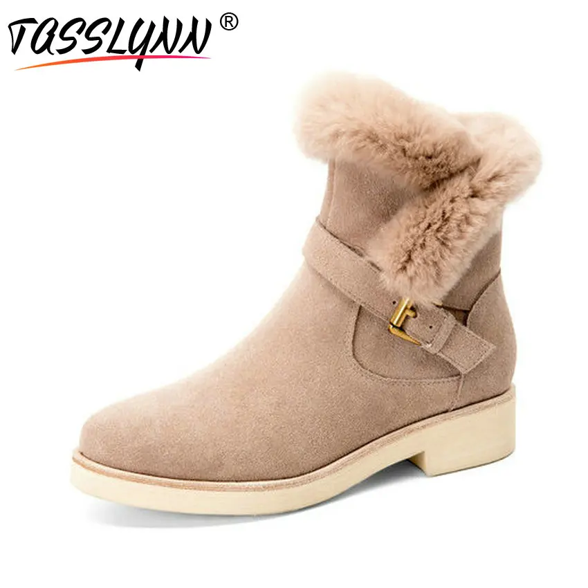 

TASSLYNN 2018 Zip Ankle Boots Fur Round Toe Women Boots Casual Shoes Women Fashion Square Heel Cow Suede Women Boots Size 34-39