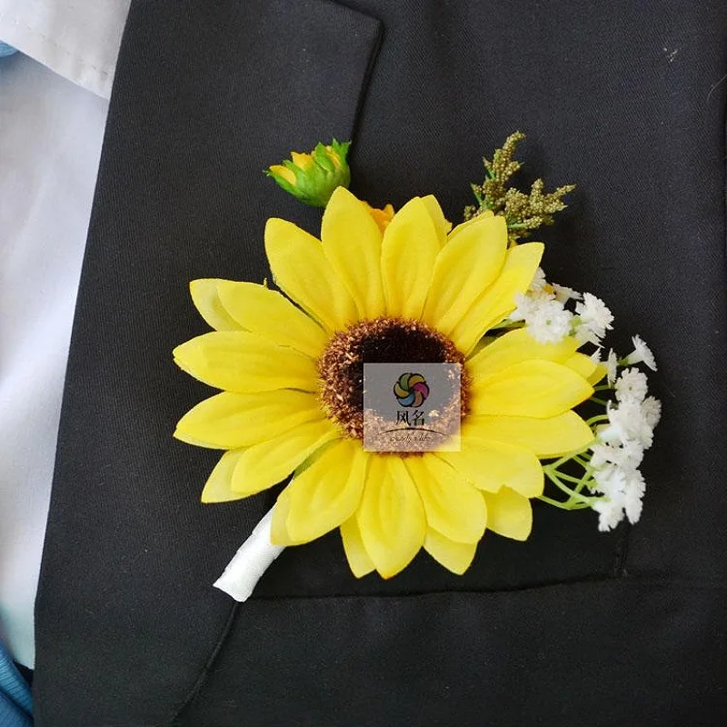 

Groom Man Groomsman Boutonniere Buttonhole Manual Simulation Party Sunflowe Girl Bride Bridesmaid Wrist Corsage Wedding Flowers