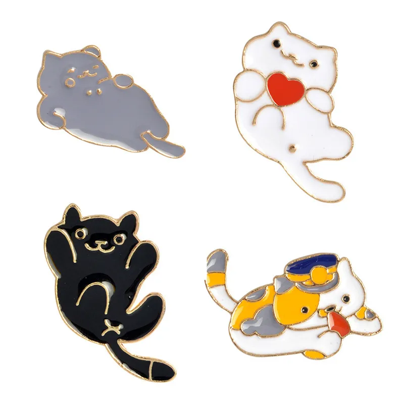 4PCS/Set Enamel Cartoon Animal Cat Brooch Pin Shirt Collar Pin Women Jewelry