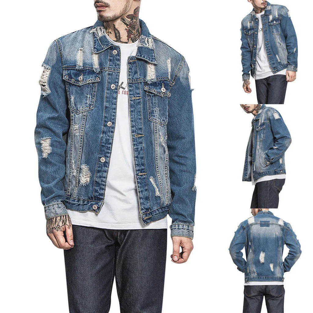 

New Men's Autumn Winter Button Solid Color Slim Fit Vintage Denim Jacket Tops Blouse Coat jaqueta masculino жинсовая куртка Z4