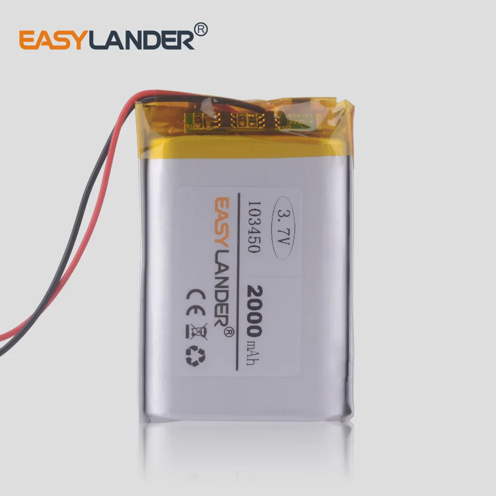 

3.7V 2000mAh 103450 Lipo battery Rechargeable Lithium Polymer ion Battery Pack For GPS Tracking Wireless Devices Game Player