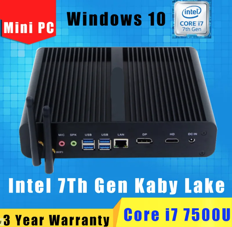 Новый MiniPC 4 ядра Мини-ПК Оконные рамы 7 Turbo Boost 2.08 ГГц Core i7 7500u двойной hdmi ТВ Box Micro компьютер 300 м Wi-Fi Micro PC