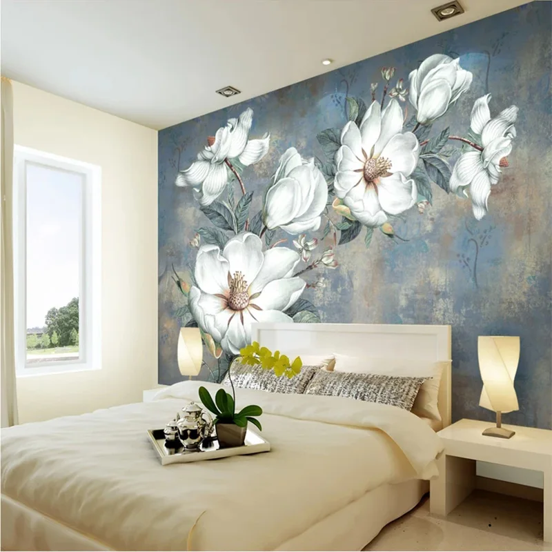 

Custom 3D Fabric Textile Wallcoverings For Walls Matt Silk Living Room Background Murals European Flower Oil Painting Abstract