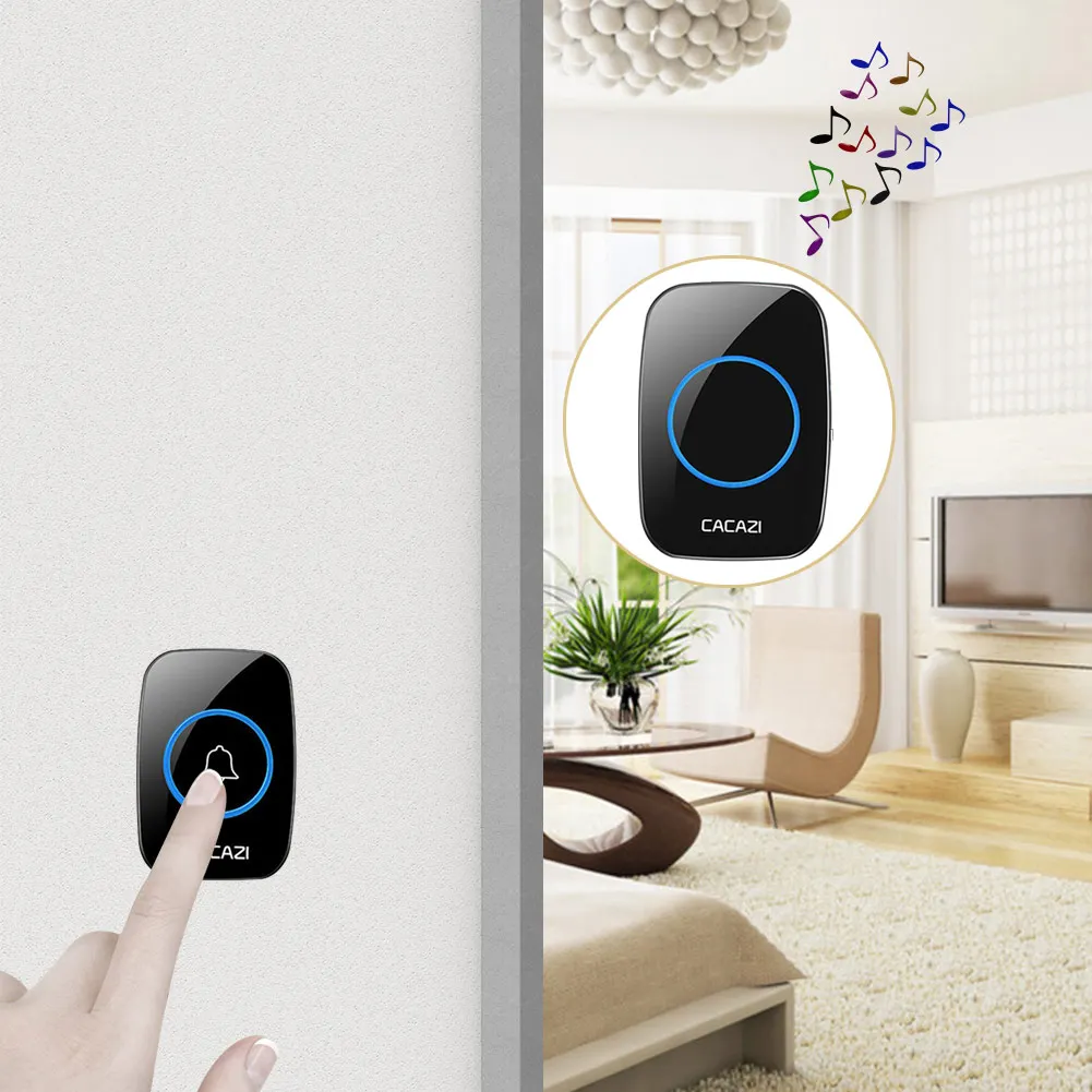 

US EU UK Plug Waterproof Home Wireless Doorbell Smart LED Light Calling Bell Remote Control Button Music Digital Door Bell