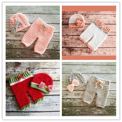 Latest Infant Crochet Baby Photography Props Knitted Boy Girl Coming Home Outfits Cartoon Hats Newborn Costume | Детская одежда и