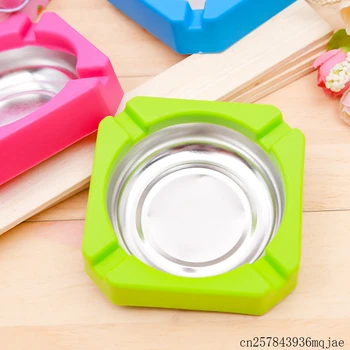 

500pcs Square Edging Ashtray Portable Candy Color Ashtrays Plastic Stainless Steel Ash Trays Smoke Accessories