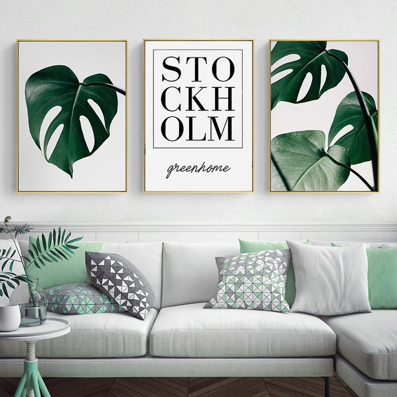 

Nordic Watercolour Monstera Plant Green Leaf Wall Art Canvas Painting Quote Poster Print Wall Picture for Living Room Home Decor