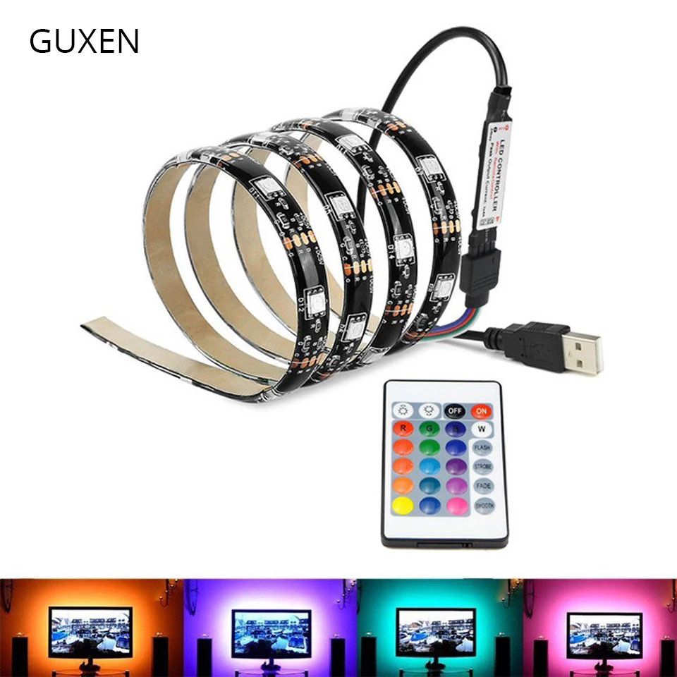 GUXEN DC5V Светодиодная лента USB разъем SMD 5050 60led/M RGB без мерцания полоса освещения для