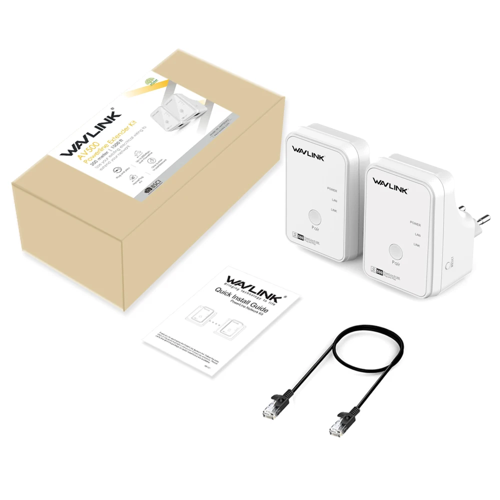 Wavlink 1 пара 500 Мбит/с сетевой адаптер питания Ethernet PLC Адаптер Комплект Homeplug AV Plug and Play IPTV линия питания AV500 EU/US