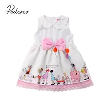 Новинка года; Брендовое летнее платье принцессы для маленьких девочек платье трапециевидной формы до колена с бантом и воротником в стиле Питера Пэна; Сарафан