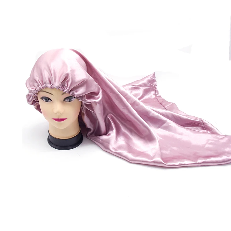 

Custom logo Virgin hair extensions protection satin long sleeping bonnet,Professional brand name printing silk sleep bonnets