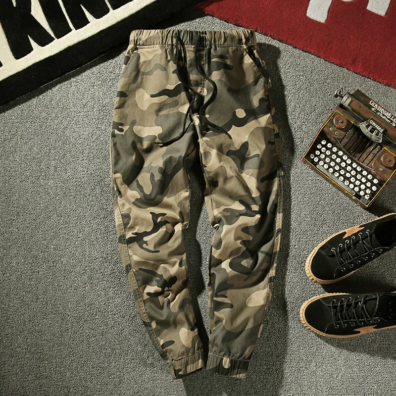 Лето Новое поступление пят Штаны Мужчины камуфляж cargo Мода корейский хип-хоп мужской camo брюки джоггеры Большие размеры брюки