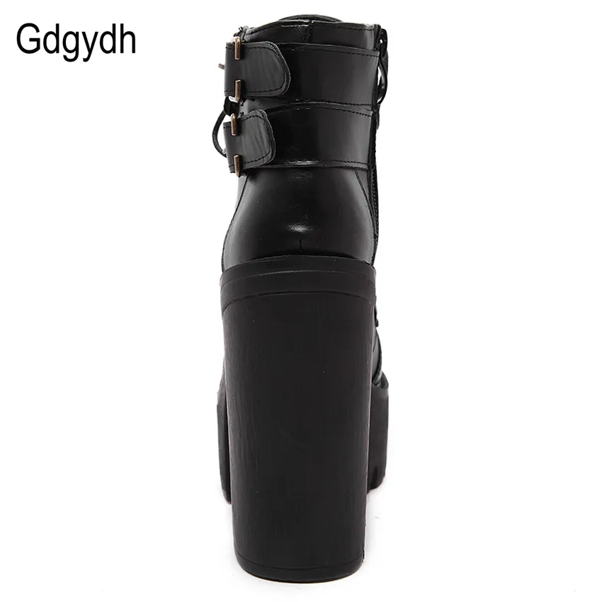 US $28.88 Gdgydh Hot Sale Russian Shoes Black Platform Boots Women Zipper Spring High Heels Shoes Lace Up Ankle Boots Leather Big Size 42