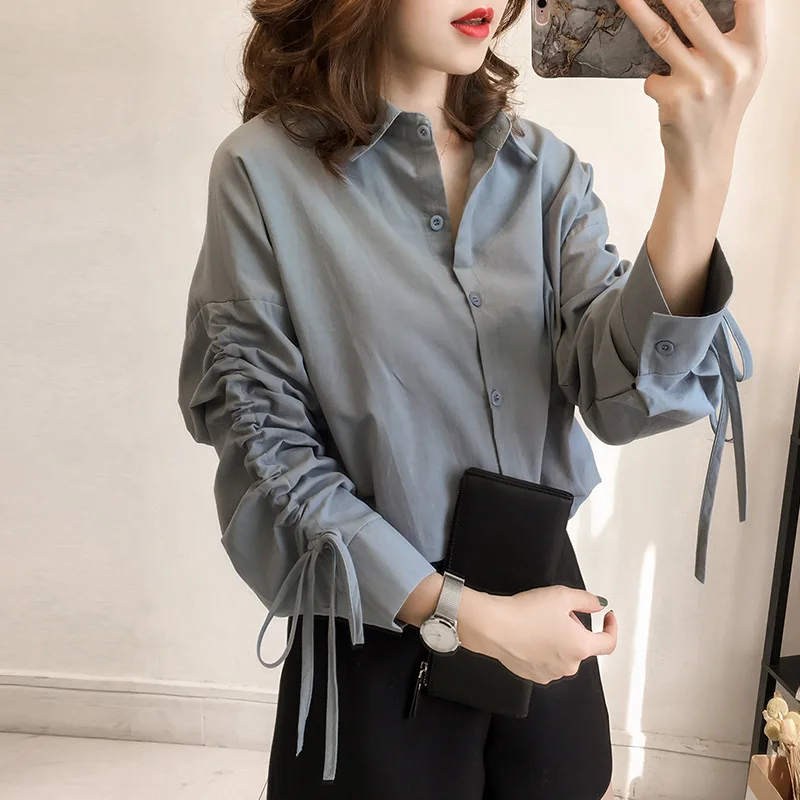 

Mr.nut spring new Korean version with bow long-sleeved shirt loose casual blouse