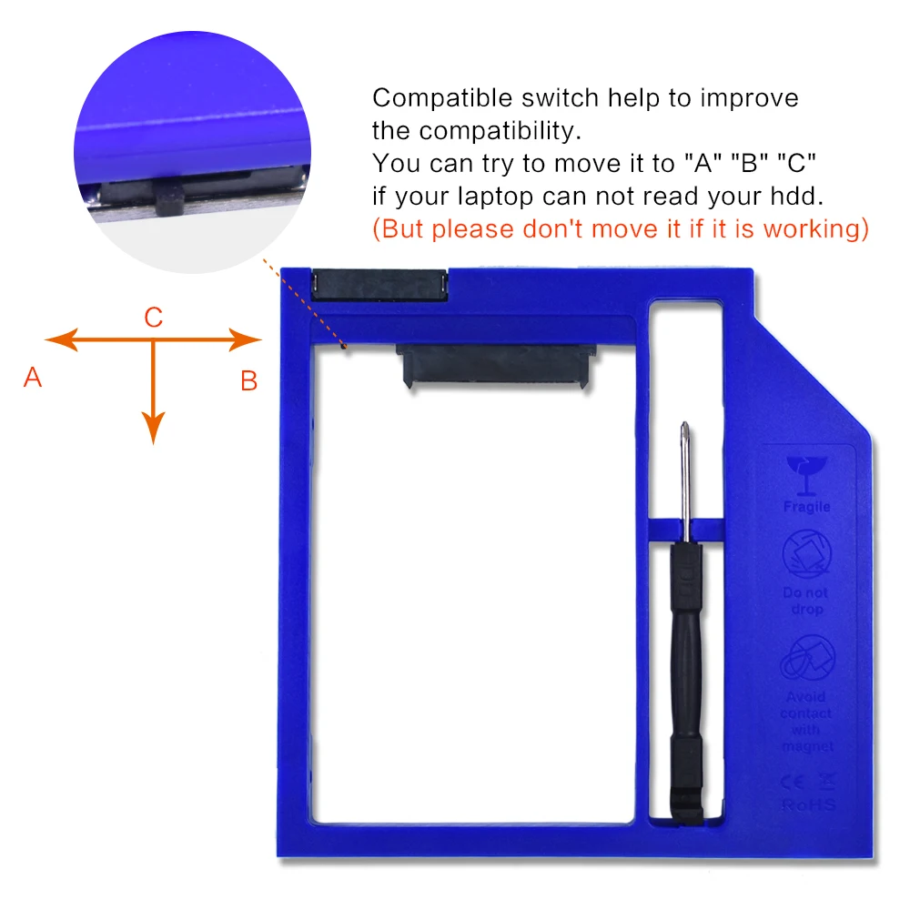 Plastic for Laptop 9mm 9.5mm 2.5''SSD 2nd HDD Caddy 9.5mm SATA 3.0 Adapter DVD Hard Disk Driver Case Enclosure Optibay