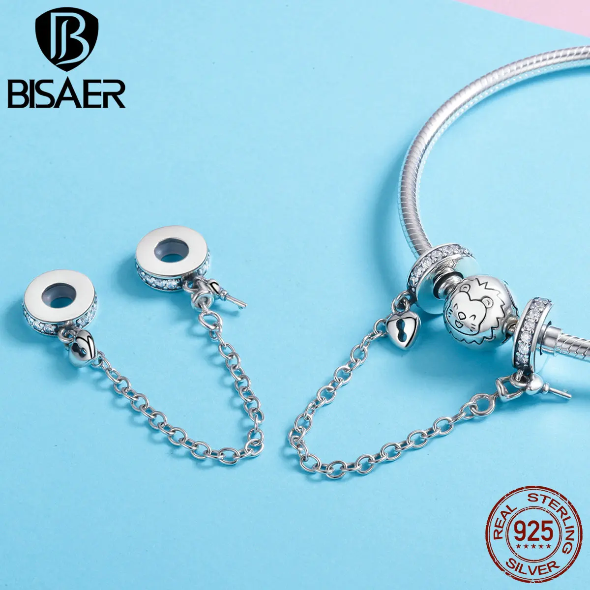 Günstig BISAER 925 Sterling Silber Schlüssel zu Ihrem Herz Baumeln Sicherheit Kette Stopper Fit Charme Silber 925 Armband Perlen   Schmuck, der