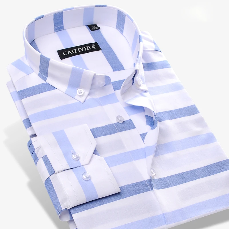 

Men's Contrast Wide Horizontal Striped Dress Shirt Comfort Soft 100% Pure Cotton Casual Slim-fit Long Sleeved Button-down Shirts
