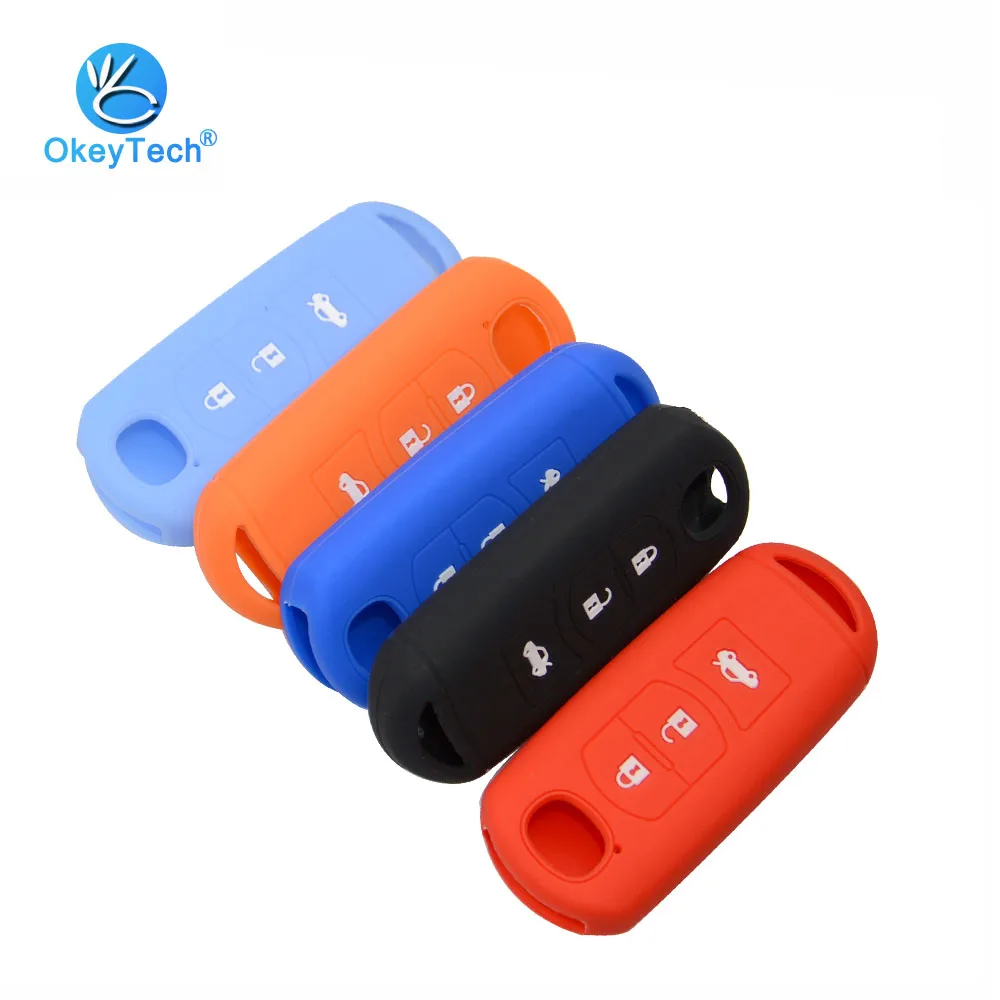

OkeyTech for Mazda Silicone Key Case Smart Car Key Cover Fob Protector Skin 3 Button For 2 3 5 6 8 Atenza CX5 CX-7 CX-9 MX-5 RX