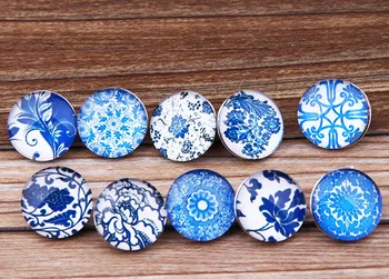

new fashion Snap Jewelry 100PCs mix many styles blue and white porcelain Snap For snap new button Jewellery 18mm Mixed