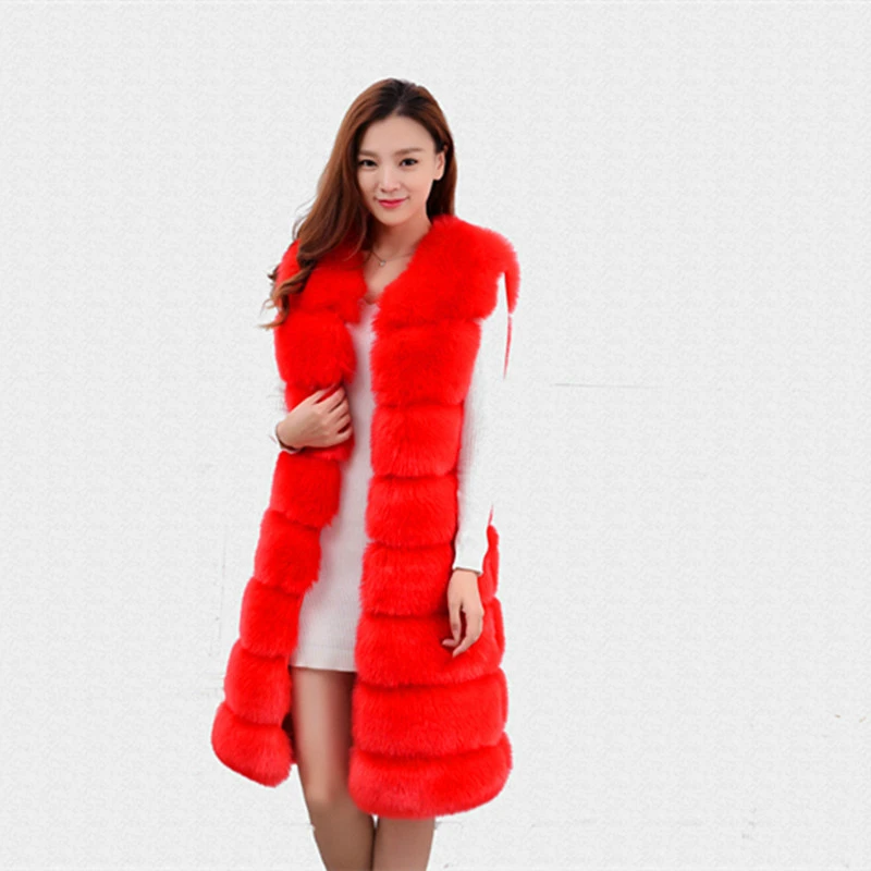 S-4XL Solid Faux Fur Vest Coat Luxury Faux Fox Warm Black Women Coat Vests Winter Fashion Furs Women's Coats Jacket Gilet Veste