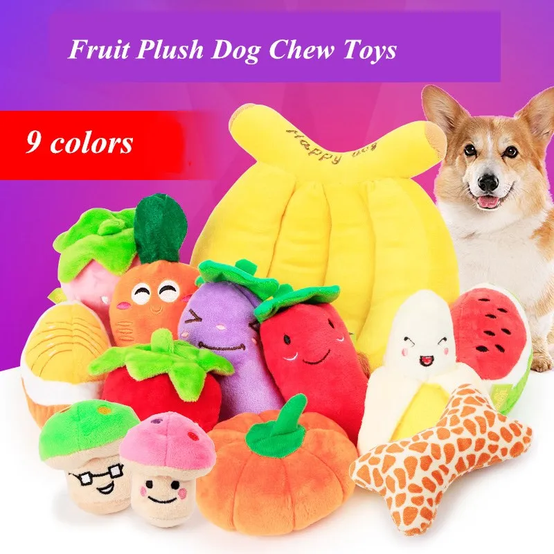 JCPAL Funny Fruit Plush Dog Toys Interactive Sound Toy For Small Dogs