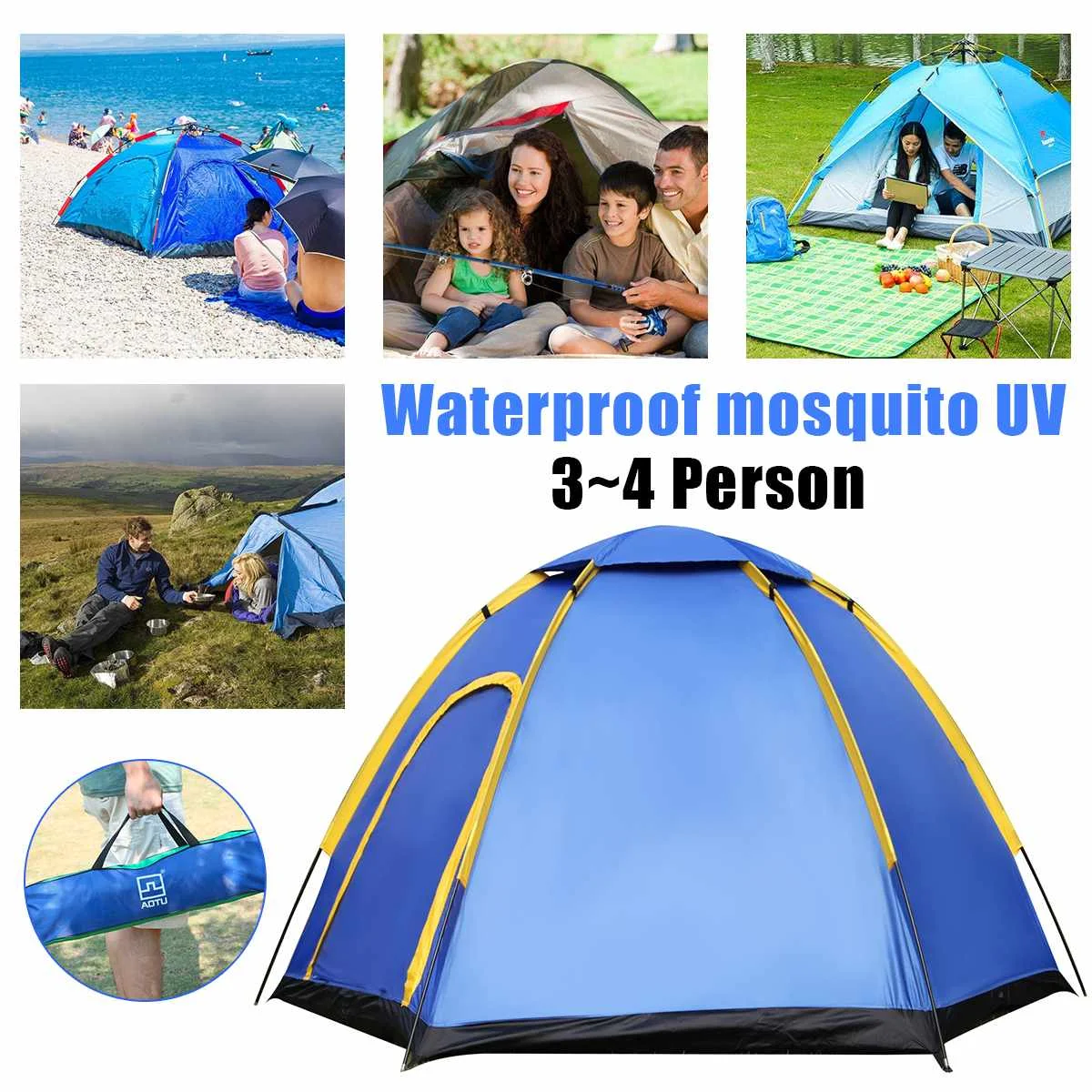 

190T Polyester Fabric 3-4 Person Portable UV Resistant Waterproof Shade Shelter Outdoor Camping Family Beach Fishing Tent