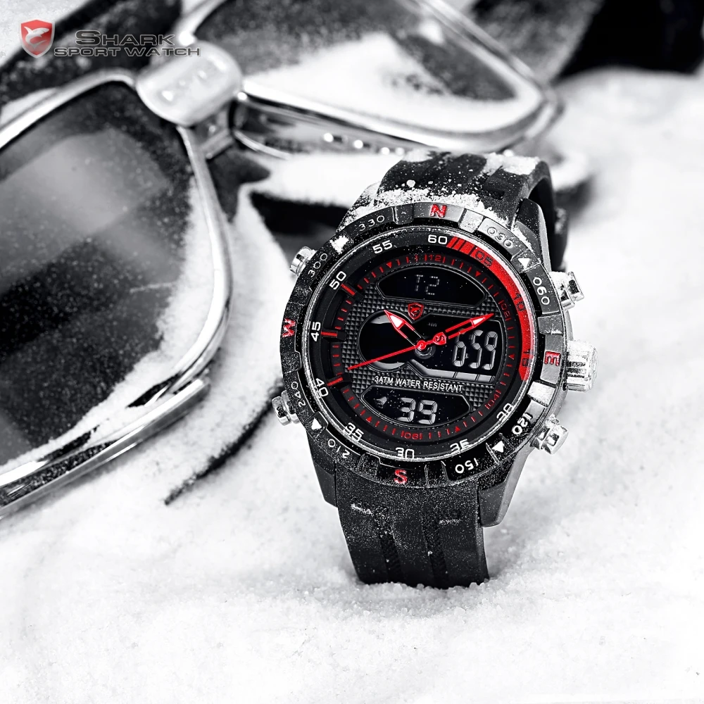 Top Brand SHARK Dual Display Sport Chronograph Digital LCD Auto Date Alarm Silicone Strap Wristwatches relogio masculino / SH598 Top Brand SHARK Dual Display Sport Chronograph Digital LCD Auto Date Alarm Silicone Strap Wristwatches relogio masculino / SH598