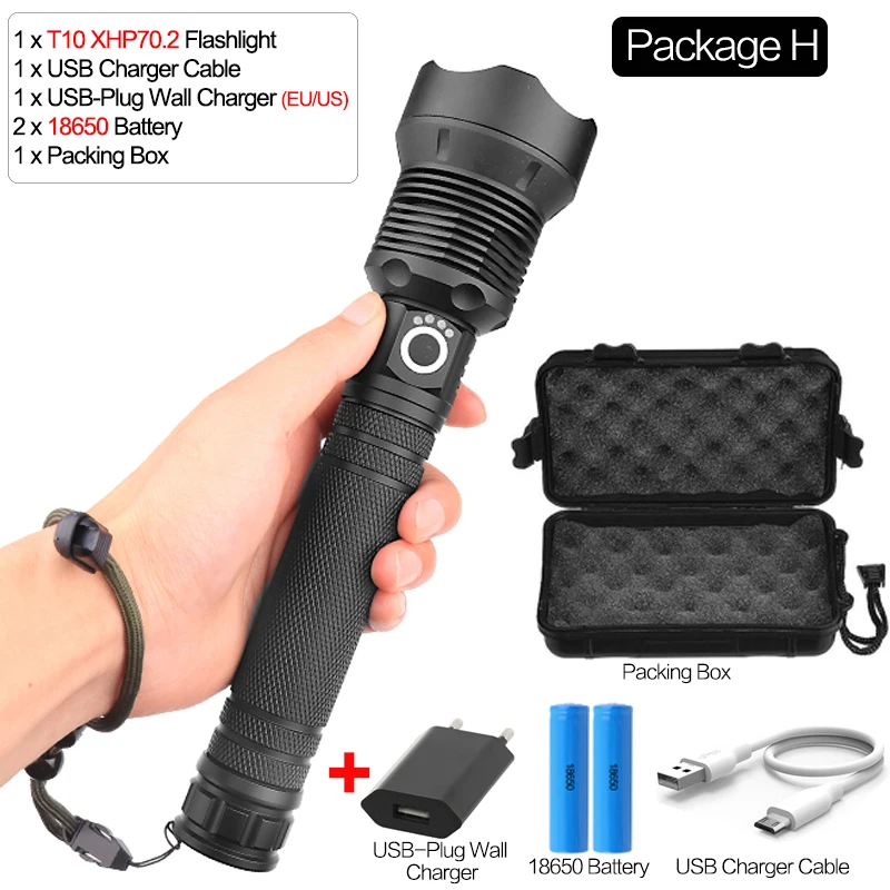 Package H Самая мощная лампа XHP70.2 самый мощный фонарик USB Zoom СВЕТОДИОДНЫЙ Фонарь XHP70 XHP50 18650 или 26650 батарея Лучший Отдых на природе - Испускаемый цвет: Package H