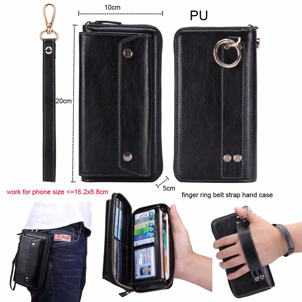 

Finger Ring Belt Hand Strap PU Wallet Mobile Phone Case Pouch For HTC U11/U11+/U11 Life/U11 Eyes/U Play/,Desire 12 Plus/12+