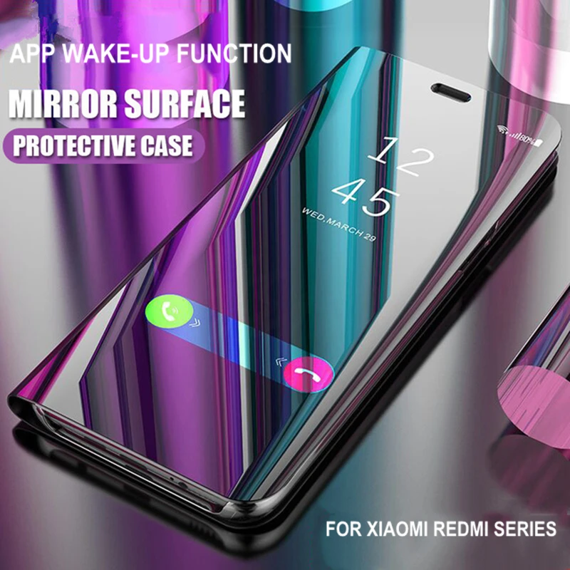 Умный зеркальный флип чехол для Xiaomi Redmi Note 9 8 7 Pro 8T 9A 9C 8A K20 K30 Ultra 7A 6 5 4X кожаный