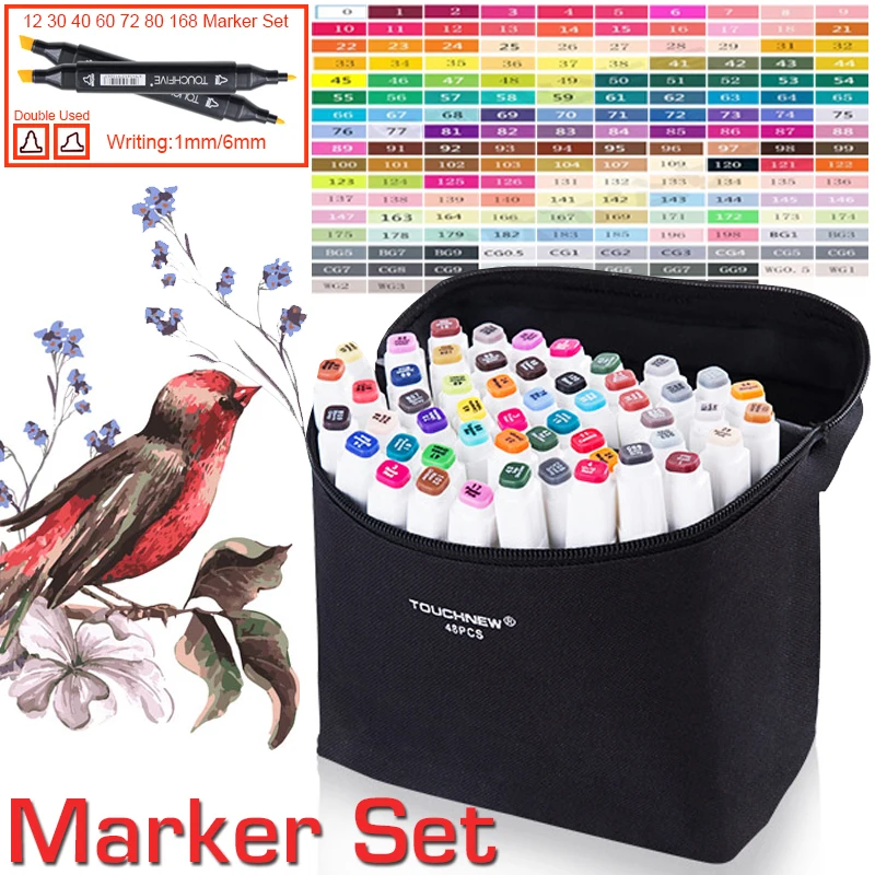 Touchfive маркер, 168 цветов, ручка, спиртовой маркер, набор, двойная головка, художественные маркеры для рисования, модная одежда, дизайн для школьников