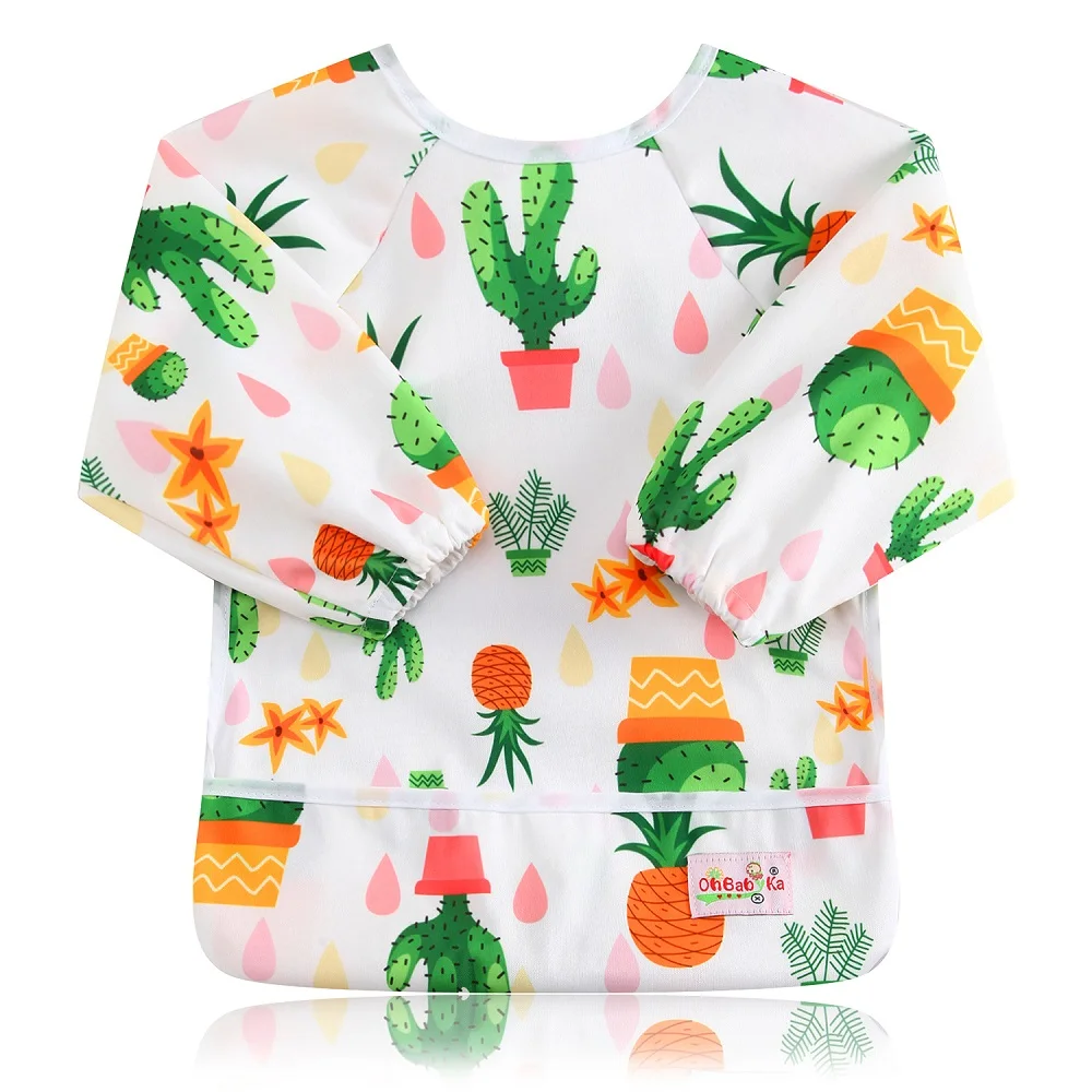 

Ohbabyka Baby Bibs Waterproof Kids Bibs&Burp Cloths Polyester Baby Boys/Girl Bib Long Sleeve Feeding Pocket Bibs Baby Slabbers