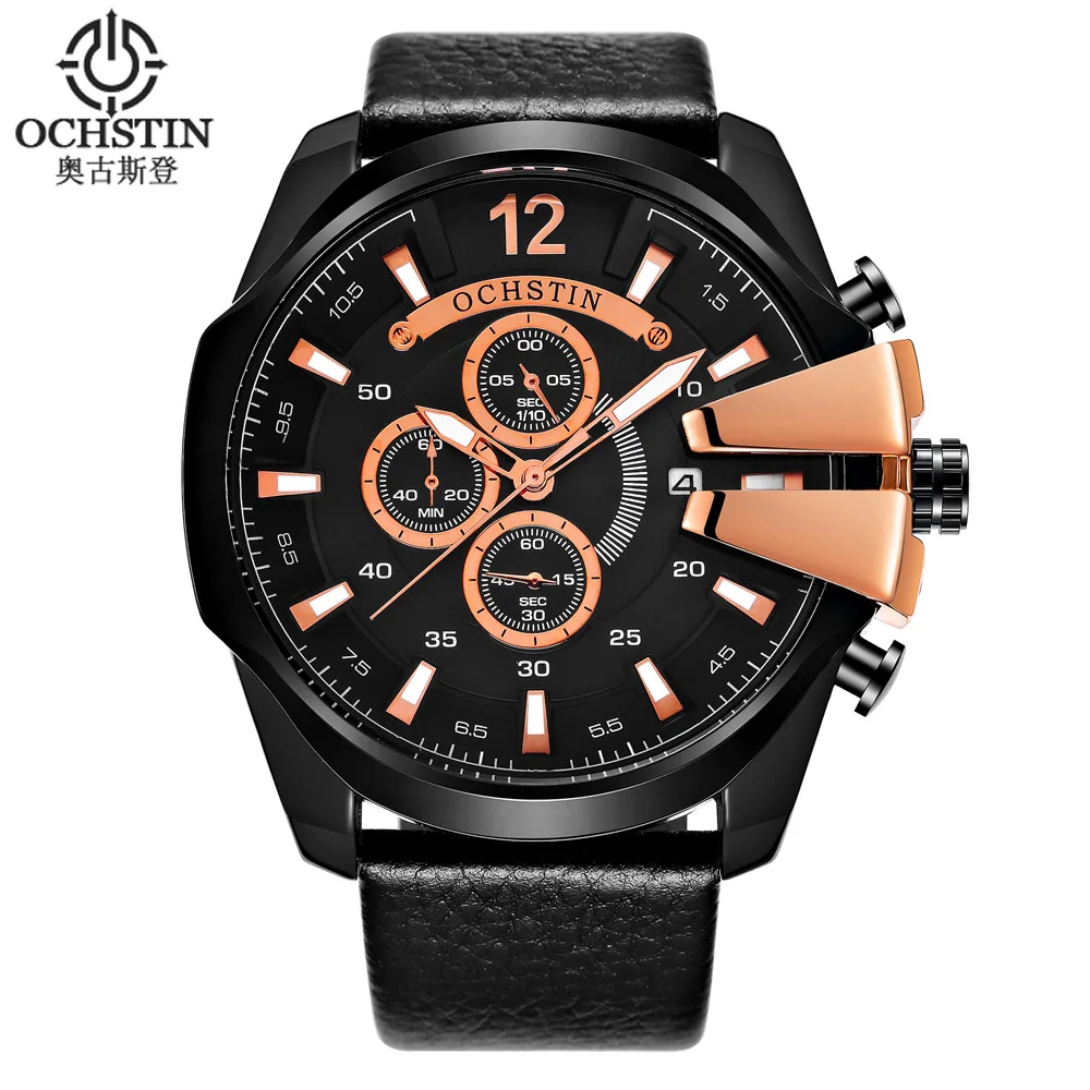 Vente OCHSTIN Sport Montre Hommes Marque De Luxe En Cuir Véritable Militaire Chronographe Hommes Montre Bracelet À Quartz Montre Relogio Masculino 6062RG