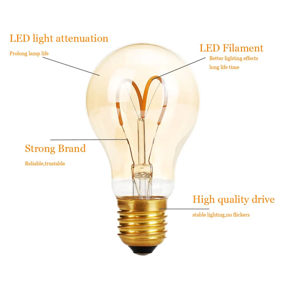 E27 Светодиодная лампа Эдисона с регулируемой яркостью ретро лампы углерода E14 220V A60 T30 G80 ST64 G95 G125 Винтаж Вольфрам Освещение в помещении Декор