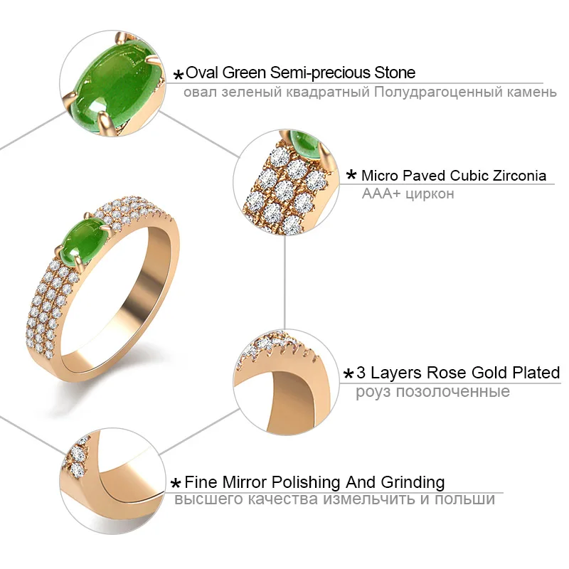 USTAR зеленый камень Обручальные кольца для женщин с AAA кубическим цирконием розовые золотистые Кристаллы Женские кольца для помолвки anel ювелирные изделия