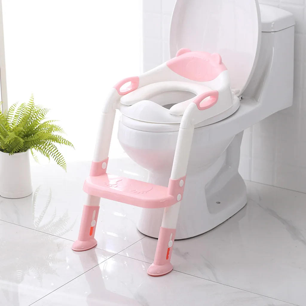 Детское горшок для туалета тренировочное сиденье шаг лестница-стул регулируемый тренировочный стул сиденье для унитаза Детский горшок туалет+ щетка для унитаза - Цвет: PK