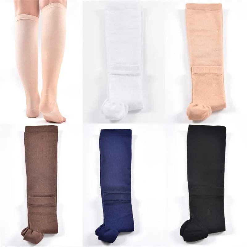 

1 Pair Compression Level Support Knee High Tip Open Varicose Socks Medical Elastic Toeless Socks