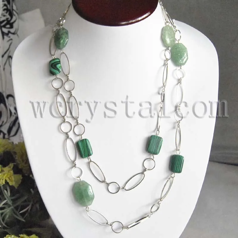 

Malachite Green Aventurine Stone Necklace Link Chain 48"