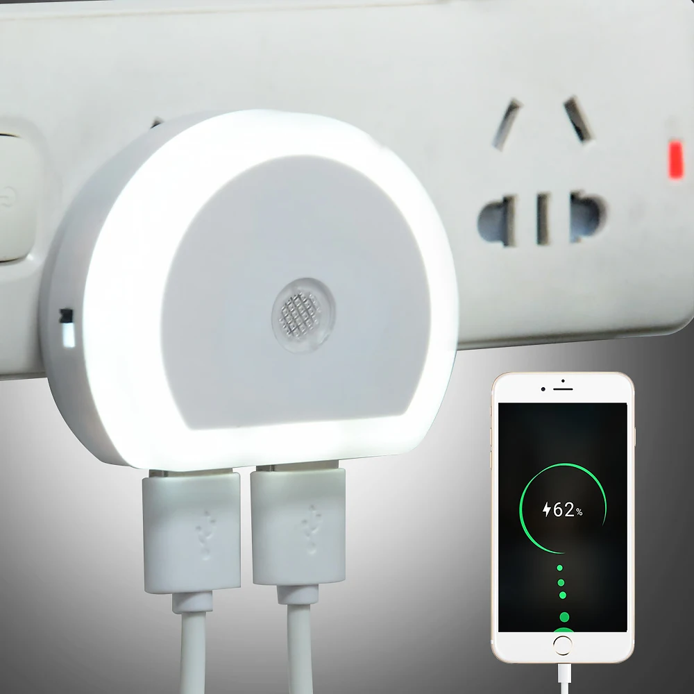  LED Night Light with Dual USB Port Light Sensor Control Lighting Plug-in Wall Charger Lamp EU US Pl - 32962426977