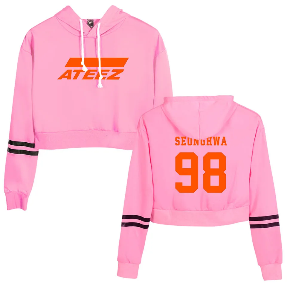 ★韓国人気★ESSU★TOUGH CROP HOODIE Korean Team Ateez Kpop Crop Top Hoodie Harajuku Cropped
