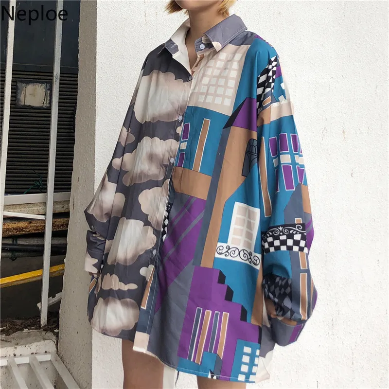 

Neploe BF Style Women Fashion Shirt Vintage Digital Printing BlusasKorean Causal Blouse Long Sleeve Shirts Female Tops 38376