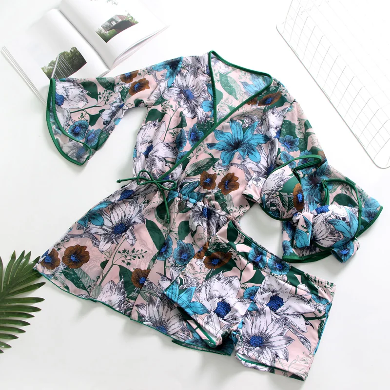 2019 Sexy Female Retro V Neck Three Piece Ruffled Plus Size Bathing Suits High Waist Swimwear Women Vacation Swimming Suit |