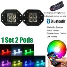 Par 48 W Flush Mount LED Trabalho Light Bar Ponto Flood com Anel de Halo RGB Multicolor Mudança & Controle Do Bluetooth caixa de Fiação