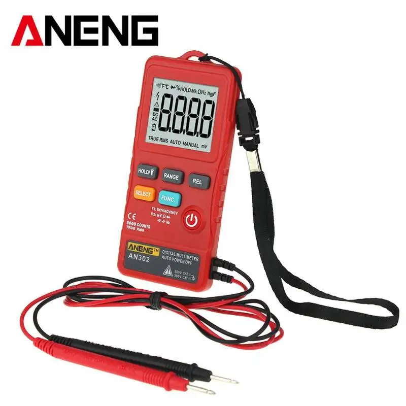 

ANENG AN302 Portable Slim Card Type Digital Multimeter 8000 Counts AC DC Voltmeter Ohm Voltage Frequency Meter with LED Light