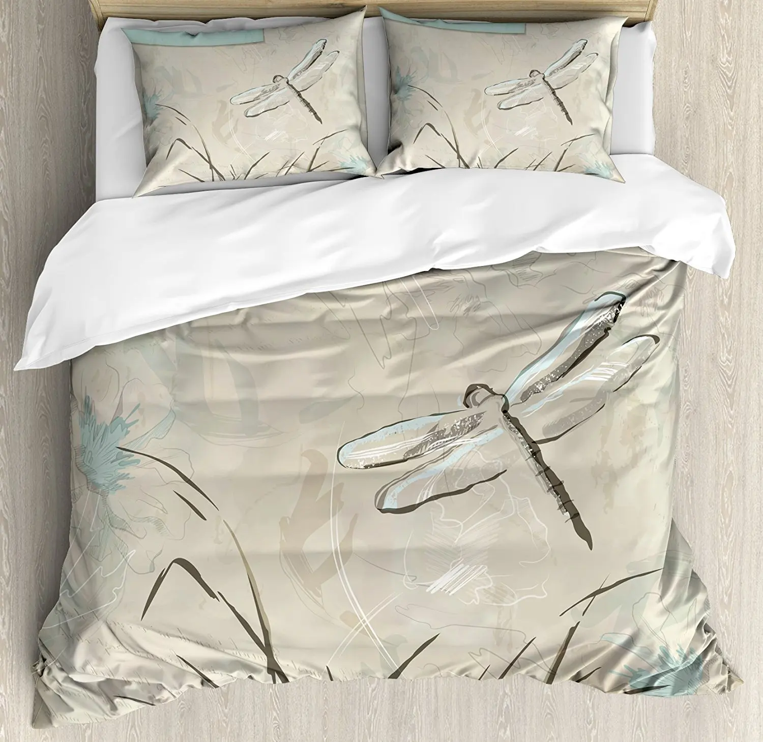 Us 115 23 42 Off Dragonfly Duvet Cover Set Romantic Vintage Sketch In Pastel Grass Birthday Grunge Grass Botany Artwork Bedding Set Seafoam Tan In