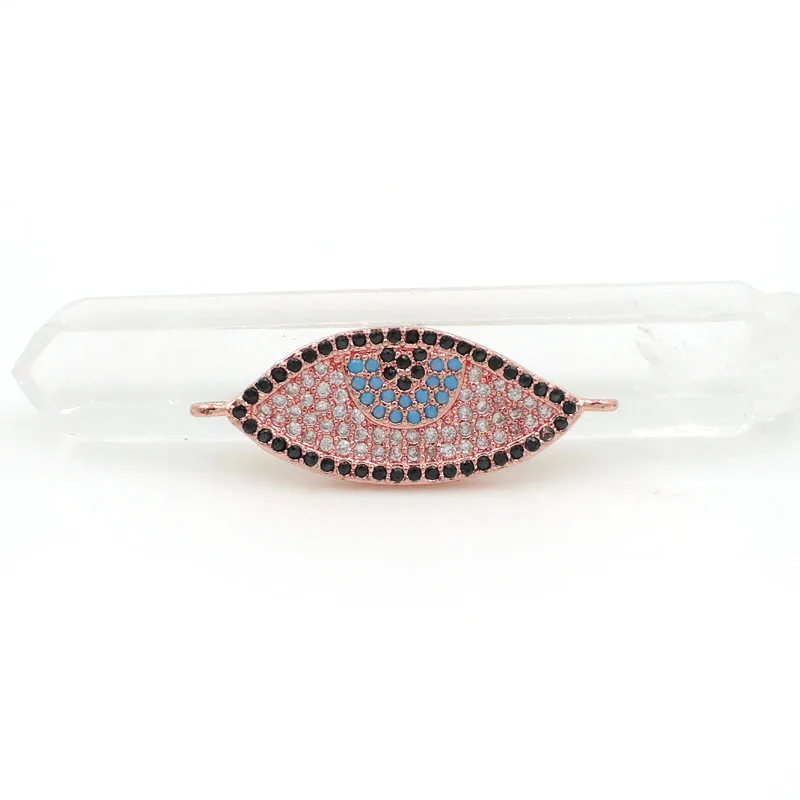 Rose Gold 28*10*2 мм Micro Pave Kallaite CZ сглаза Шарм Разъем Fit для мужчин и женщин решений браслеты ювелирные изделия - Окраска металла: Rose Gold