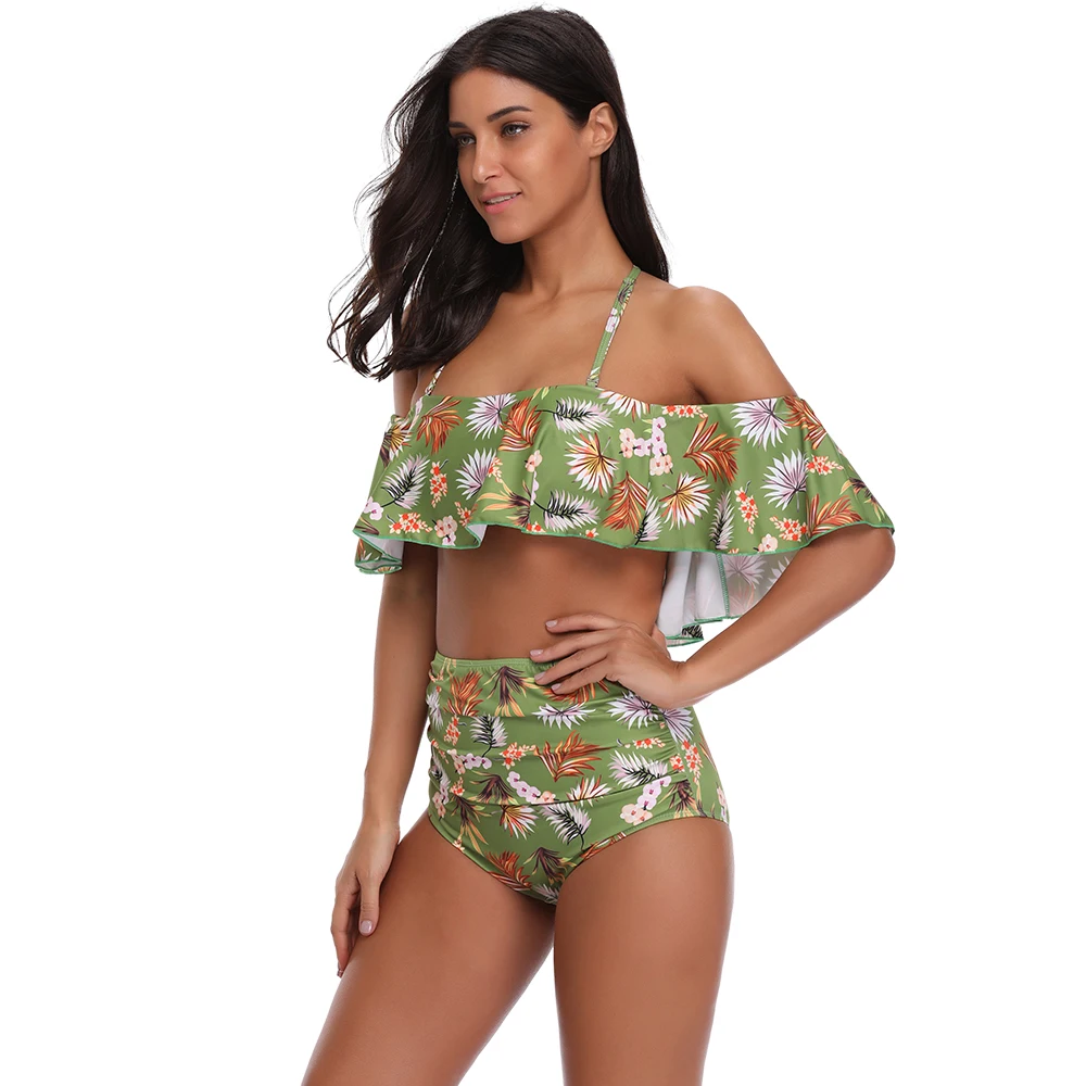 Online 2018 Sexy bikini Set Hohe Taille Bademode Frauen Gedruckt Swim Badeanzug Weiß Blau Badeanzug Vintage Bikinis