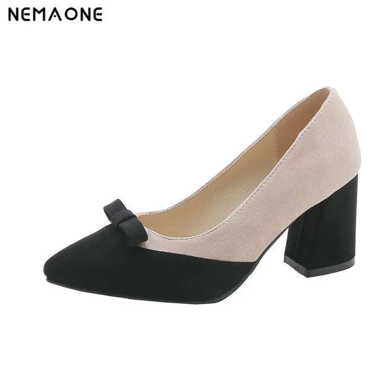 

NEMAONE 2019 Women Pumps Sweet Style Square High Heel Pointed Toe Spring and Autumn Elegant Shallow Ladies Shoes Size 34-43
