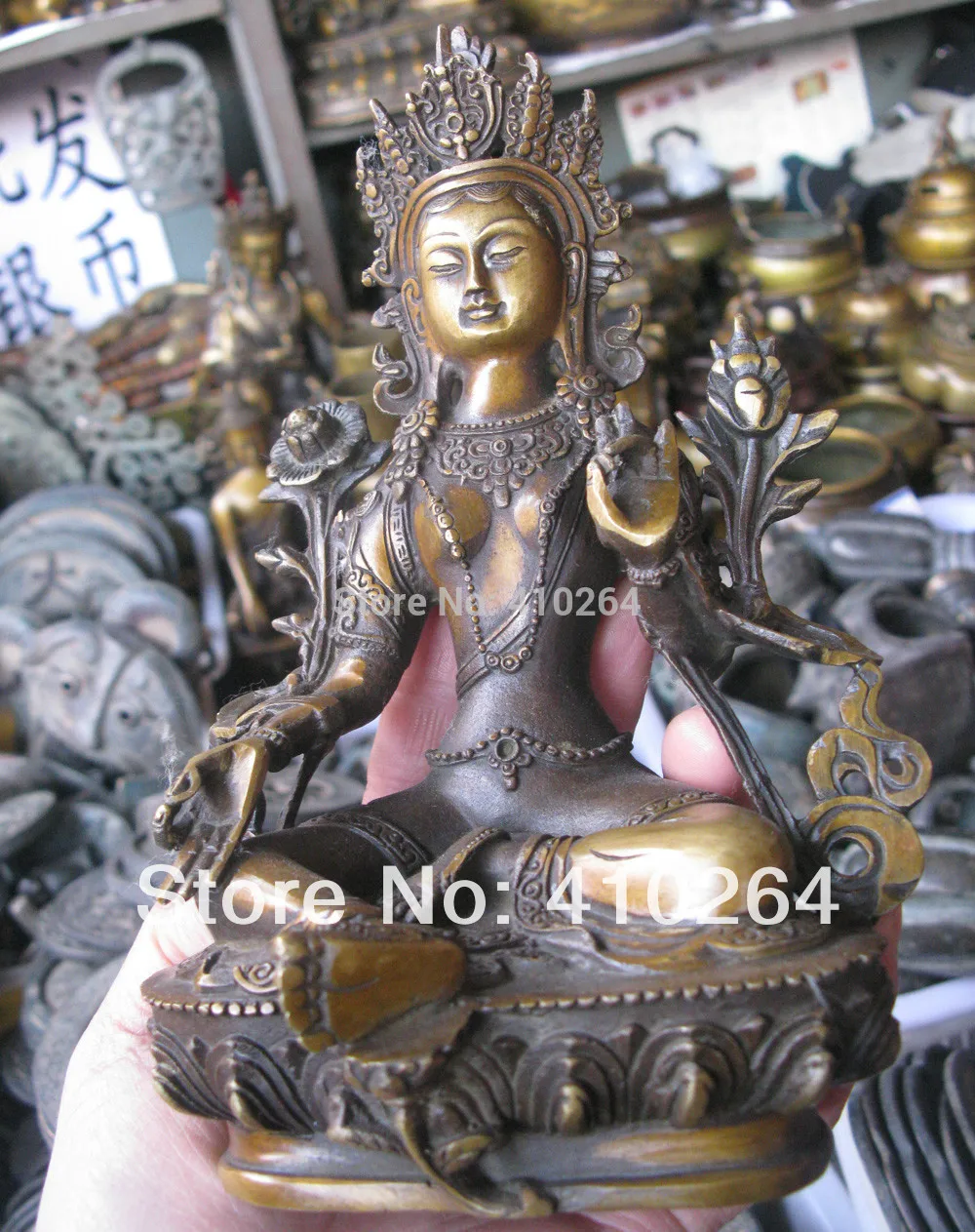 

Little Buddha Green Tara bronze statue 8 inch
