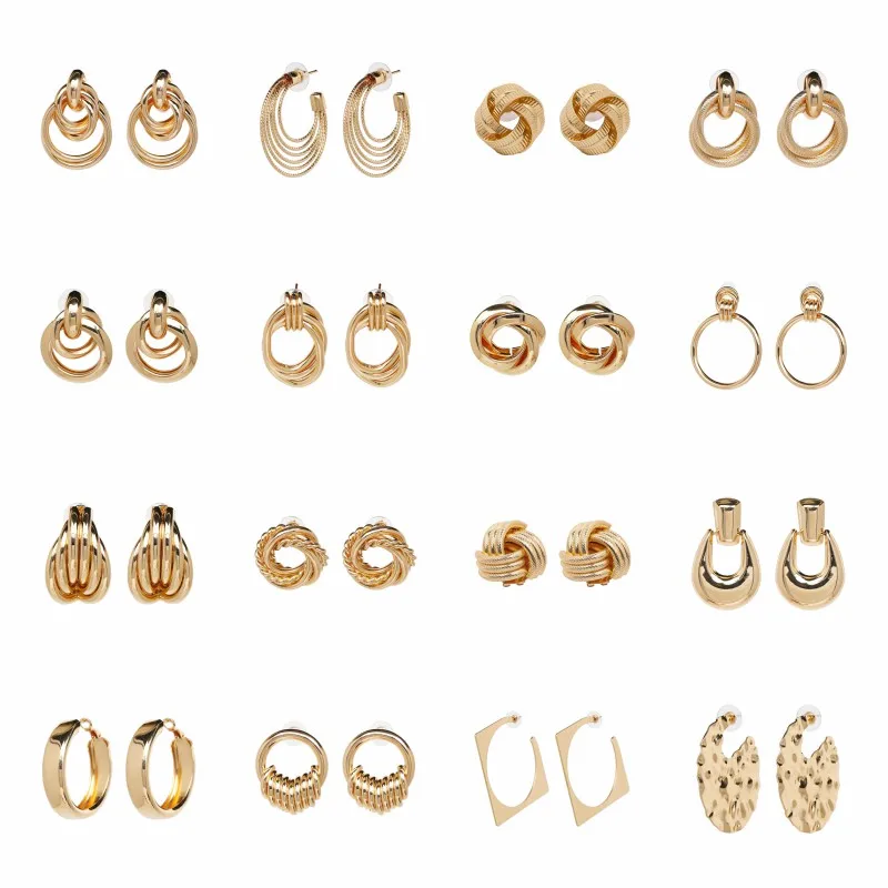 

JUJIA 18 Designs 2019 Good Quality Gold Metal Geometric Earring for Women Trendy Jewelry Female Pearl ZA Drop Earring